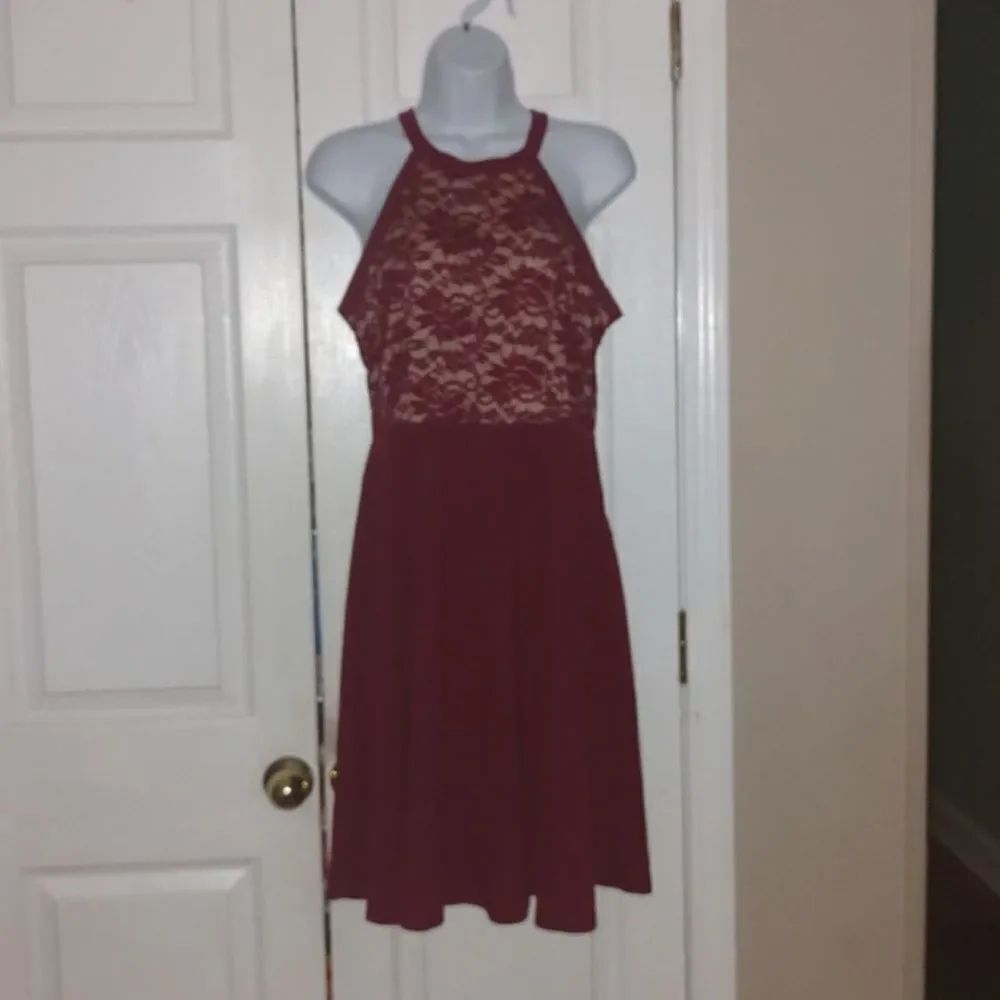 Shein Maroon  lace top sleeveless dress Sz L
